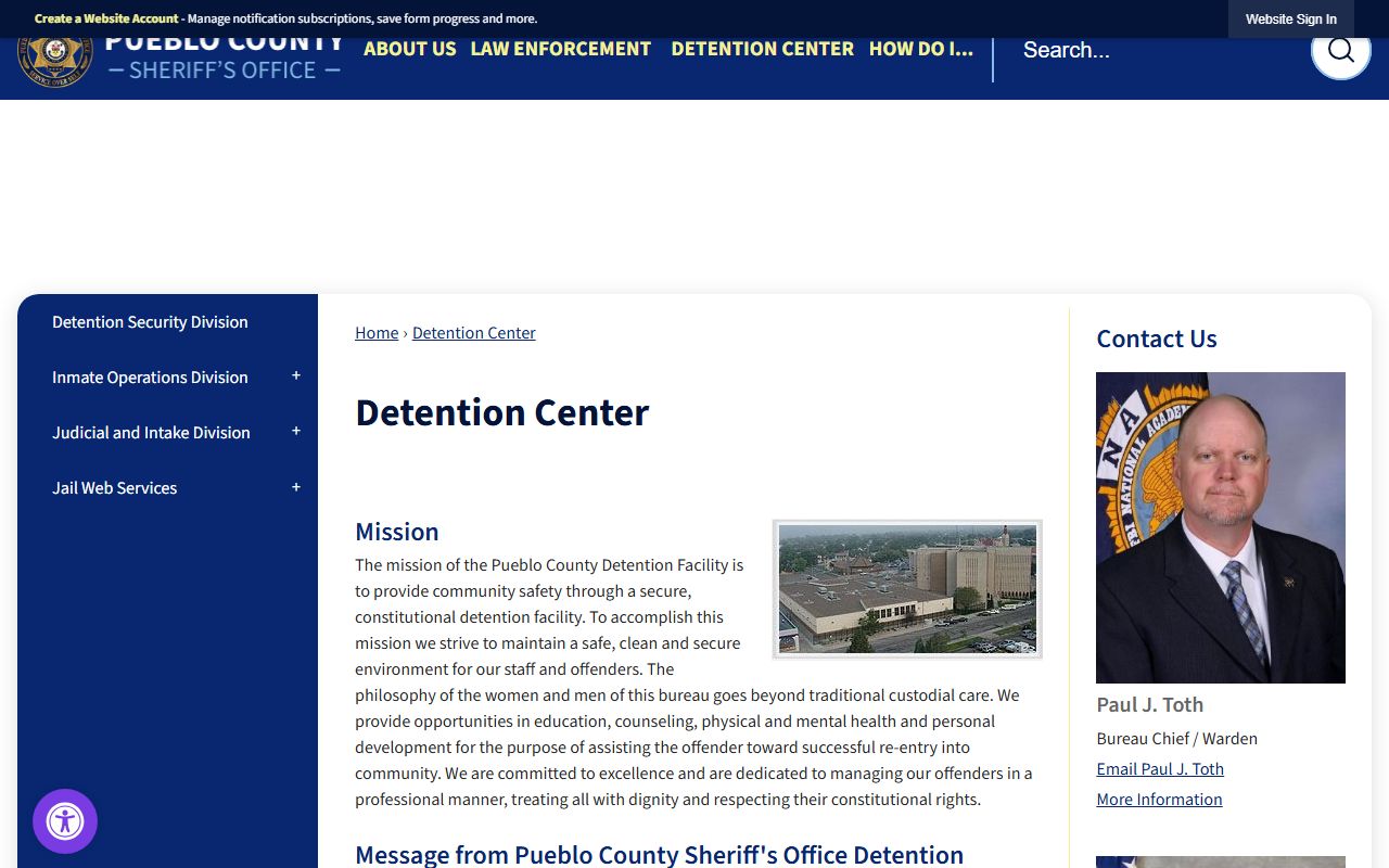 Pueblo County Sheriff Detention Center overview page